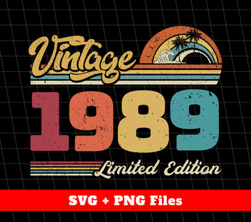 Celebrate a special person's birthday with our Vintage 1989, Retro 1989 Birthday, 1989 Limited Edition digital files! Perfect for creating personalized gifts or decor, these PNG sublimation files feature a vintage design that will add a touch of nostalgia to any project. Limited edition, available now.