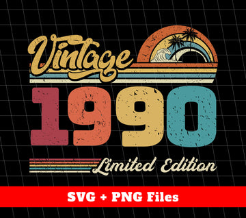 Celebrate a special birthday with our Vintage 1990 Limited Edition Collection. These digital files, featuring the iconic styles of 1990, are perfect for creating unique and personalized gifts for anyone born in 1990. Get nostalgic and make a one-of-a-kind statement with our Retro 1990 Birthday collection. Only available for a limited time!