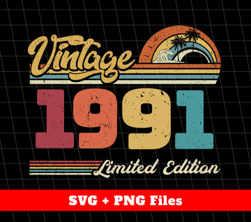 Celebrate your special day with our Vintage 1991, Retro 1991 Birthday, and 1991 Limited Edition digital files. Perfect for sublimation and adding a touch of nostalgia to your designs. Commemorate this milestone year with our high-quality PNG files.