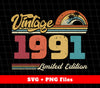 Celebrate your special day with our Vintage 1991, Retro 1991 Birthday, and 1991 Limited Edition digital files. Perfect for sublimation and adding a touch of nostalgia to your designs. Commemorate this milestone year with our high-quality PNG files.