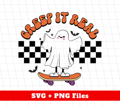 Creep It Real, Cute Ghost, Boo Surf On Skateboard, Digital Files, Png Sublimation