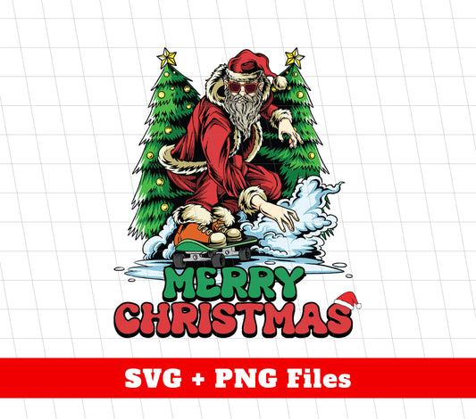 Merry Christmas, Handsome Santa Claus, Santa Surfing, Digital Files, Png Sublimation