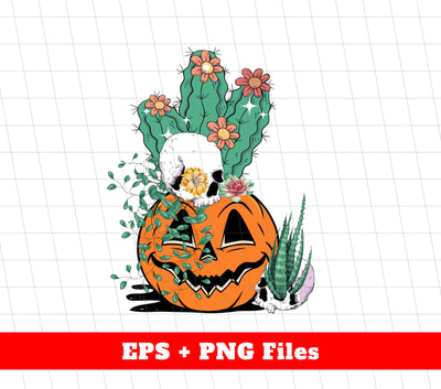 Spooky Pumpkin, Skull On The Pumpkin, Cactus Halloween, Digital Files, Png Sublimation