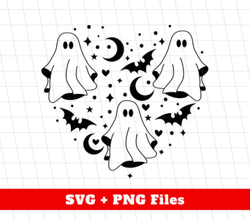 White Ghost In Heart, Boo In Heart, Halloween Boo, Digital Files, Png Sublimation