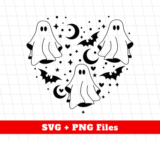 White Ghost In Heart, Boo In Heart, Halloween Boo, Digital Files, Png Sublimation