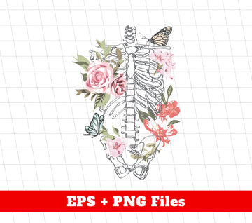 Skeleton Floral, Flower Skeleton, Watercolor Skeleton, Digital Files, Png Sublimation