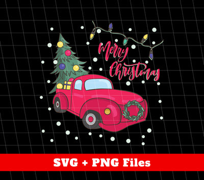 Merry Christmas, Pink Car Bring Christmas Tree, Digital Files, Png Sublimation