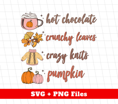 Thanksgiving's Day, Hot Chocolate, Crazy Knits, Pumpkin, Digital Files, Png Sublimation