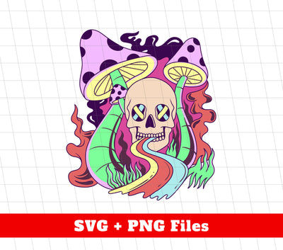 Skull With Mushroom, Psychology Skull, Psychology Mushroom, Digital Files, Png Sublimation