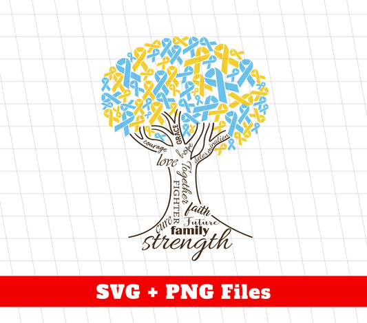 Raise awareness and show support with this Cancer Awareness design featuring a powerful Cancer Tree and the message of Family Strength. Use these versatile Svg and Png files for sublimation to create unique products that spread hope and encourage others to join the cause.