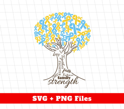 Raise awareness and show support with this Cancer Awareness design featuring a powerful Cancer Tree and the message of Family Strength. Use these versatile Svg and Png files for sublimation to create unique products that spread hope and encourage others to join the cause.