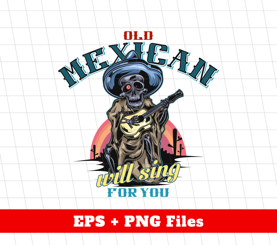 Add some musical flair to your designs with this Old Mexican skeleton guitar. Perfect for fans of Mexico music, this SVG file and PNG sublimation offer endless possibilities. Let this expertly crafted design serenade you with its unique and distinctive features.