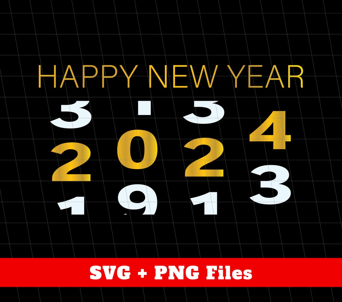 Introducing our "Happy New Year" 2024 bundle, featuring high-quality SVG and PNG files perfect for any New Year's celebration. Add a touch of customization to your decorations and make this upcoming year one to remember. Get ready for a Happy 2024, coming soon!