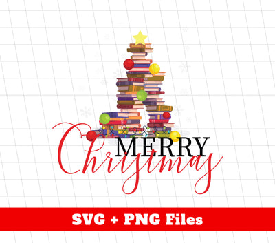 Merry Christmas, Book Tree, Merry Book-mas, Bookworm, Trendy Christmas, Svg Files, Png Sublimation