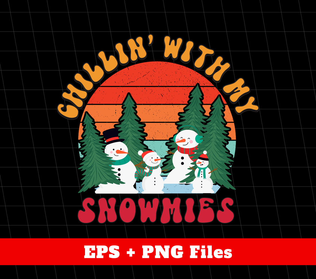 Experience the nostalgia of the season with "Chillin's With My Snowmies". This unique design features a retro snowman and snowman family, perfect for trendy Christmas apparel. With a high-quality Png sublimation, you can enjoy the holidays in style and comfort.