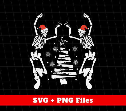 Skeleton Christmas, Dancing Skeleton, Xmas Tree, Snow Falling, Trendy Christmas, Png Sublimation