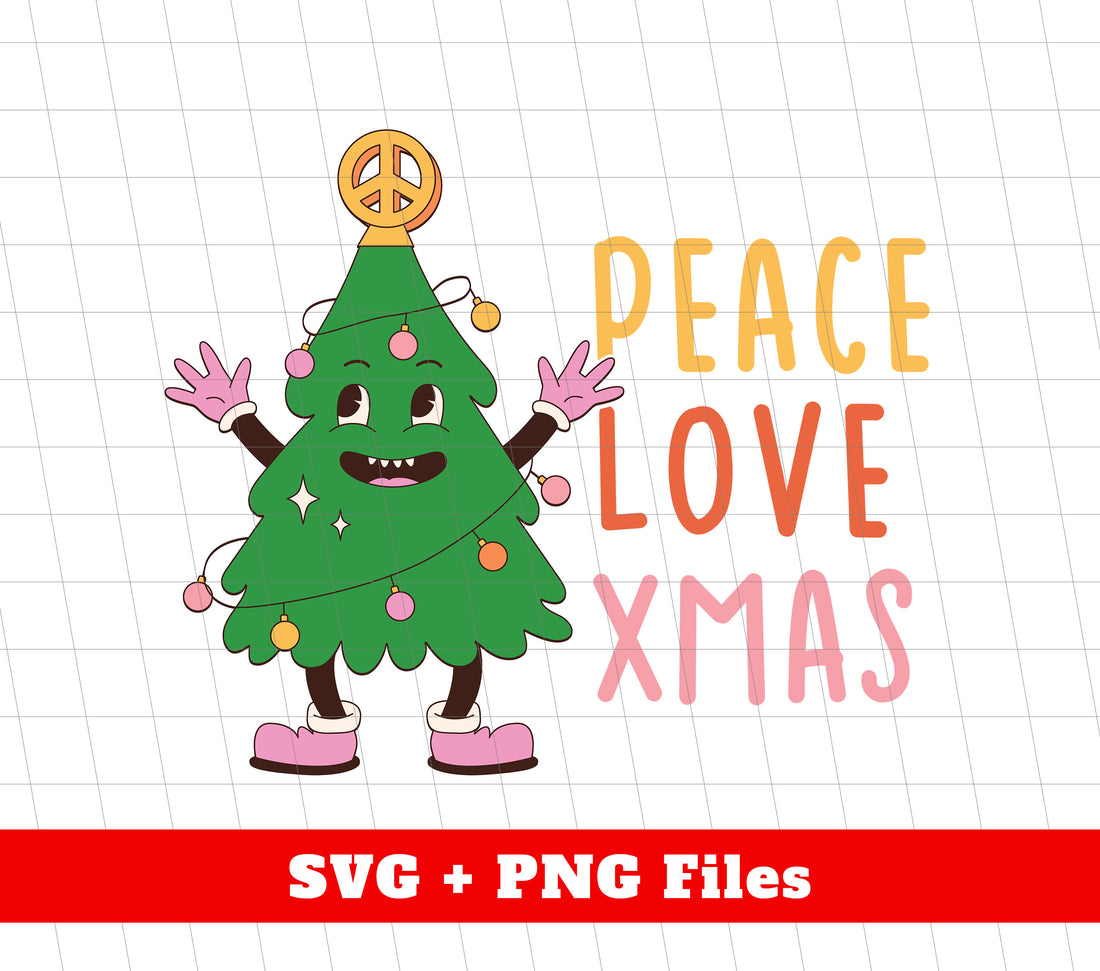 Celebrate the holidays in style with the Peace Love Xmas Png Sublimation design. Spread joy and laughter with this trendy Christmas tree motif. Perfect for anyone who loves Christmas, this humorous design will bring a smile to everyone's face this holiday season.