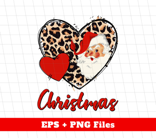 Santa Claus In Heart, Leopard Heart, Love Christmas, Trendy Christmas, Png Sublimation