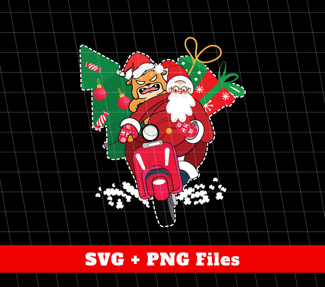 Santa With Angry Dog, Santa Ride Motorbike, Love Christmas, Digital Files, Png Sublimation
