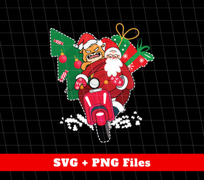 Santa With Angry Dog, Santa Ride Motorbike, Love Christmas, Digital Files, Png Sublimation