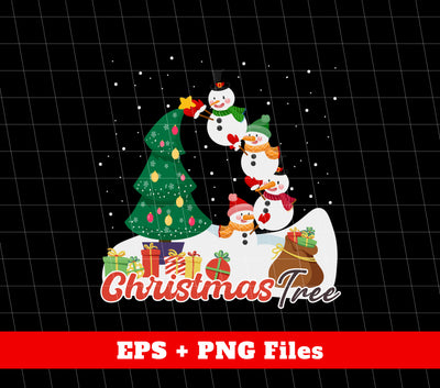 Christmas Tree, Snowman Build Xmas Tree, Snowman Family, Digital Files, Png Sublimation