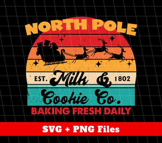 North Pole, Milk And Cookie, Baking Fresh Daily, Retro Christmas, Digital Files, Png Sublimation