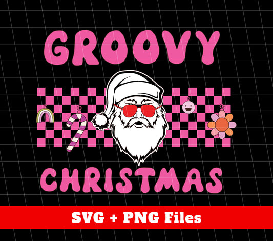 Groovy Christmas, Cool Santa, Pink Groovy Xmas, Digital Files, Png Sublimation