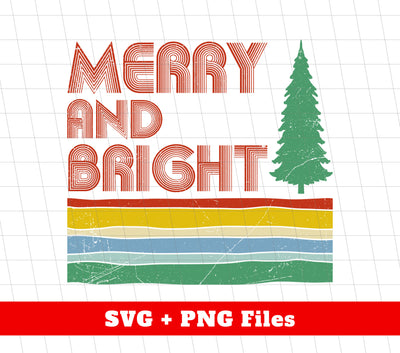 Merry And Bright, Retro Christmas, Love Christmas, Digital Files, Png Sublimation