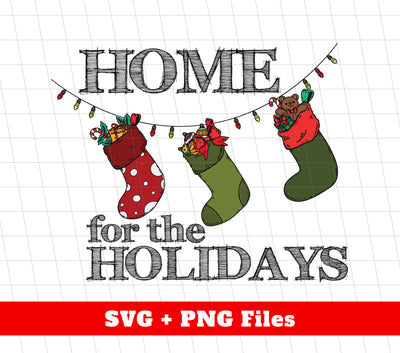 Home For The Holidays, Xmas Socks, Cute Socks, Wish For Xmas, Digital Files, Png Sublimation