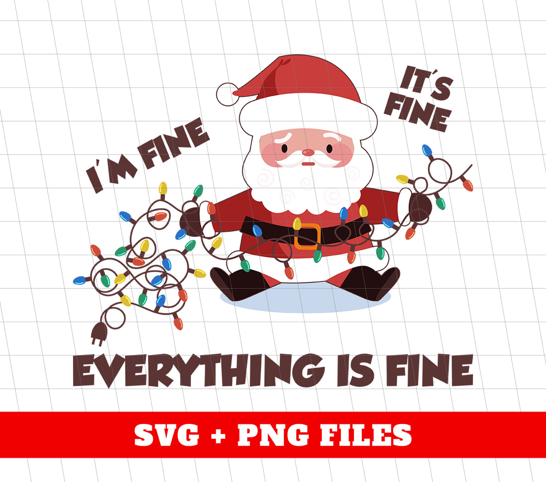 Stay on trend this holiday season with our "I'm Fine, It's Fine, Everything Is Fine" Santa print! This funny and festive Png sublimation design is perfect for anyone looking to add a touch of humor to their Christmas wardrobe. Stay stylish and festive with our must-have design.