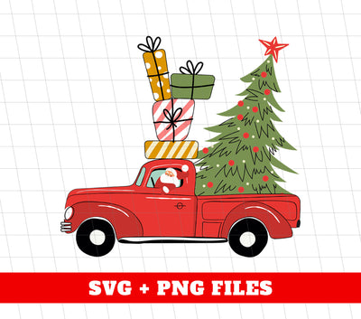 Red Car Bring Xmas Tree And Gift Boxes, Christmas Tree, Trendy Christmas, Png Sublimation