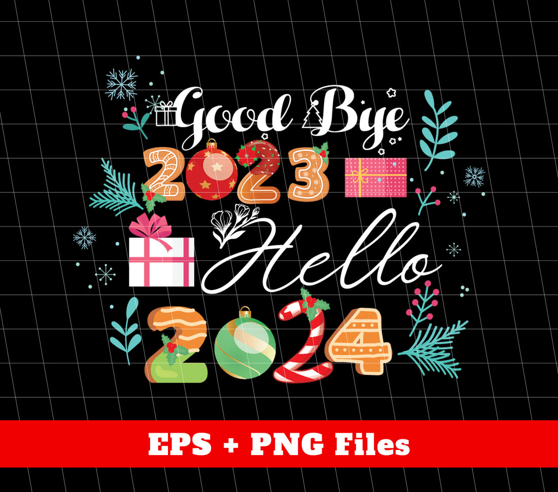 "Welcome in the new year with our Good Bye 2023, Hello 2024, Say Hello 2024, Happy New Year Png Sublimation. Embrace the possibilities of the future with this design, perfect for starting the year off on a positive note. Made with high-quality materials, it's the perfect addition to any celebration."