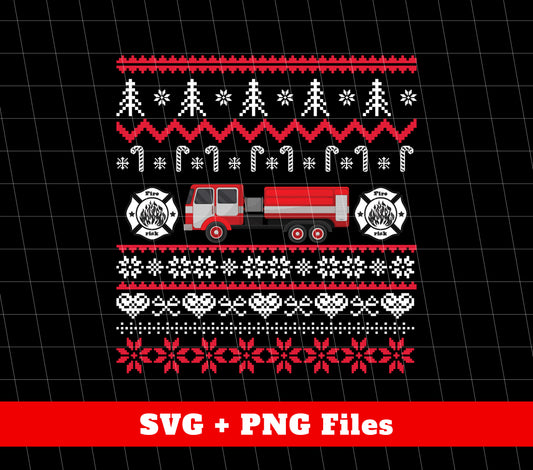 Christmas Truck, Xmas Pattern, Firefighter Xmas, Trendy Christmas, Png Sublimation