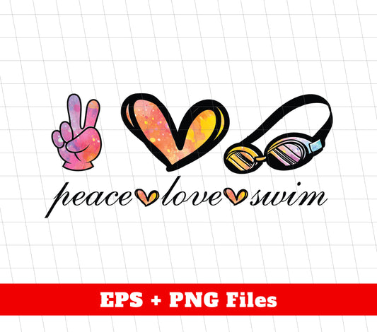 Peace Love Swim, Swimmer Gift, Swimming Lover, Swim Design, Png Sublimation