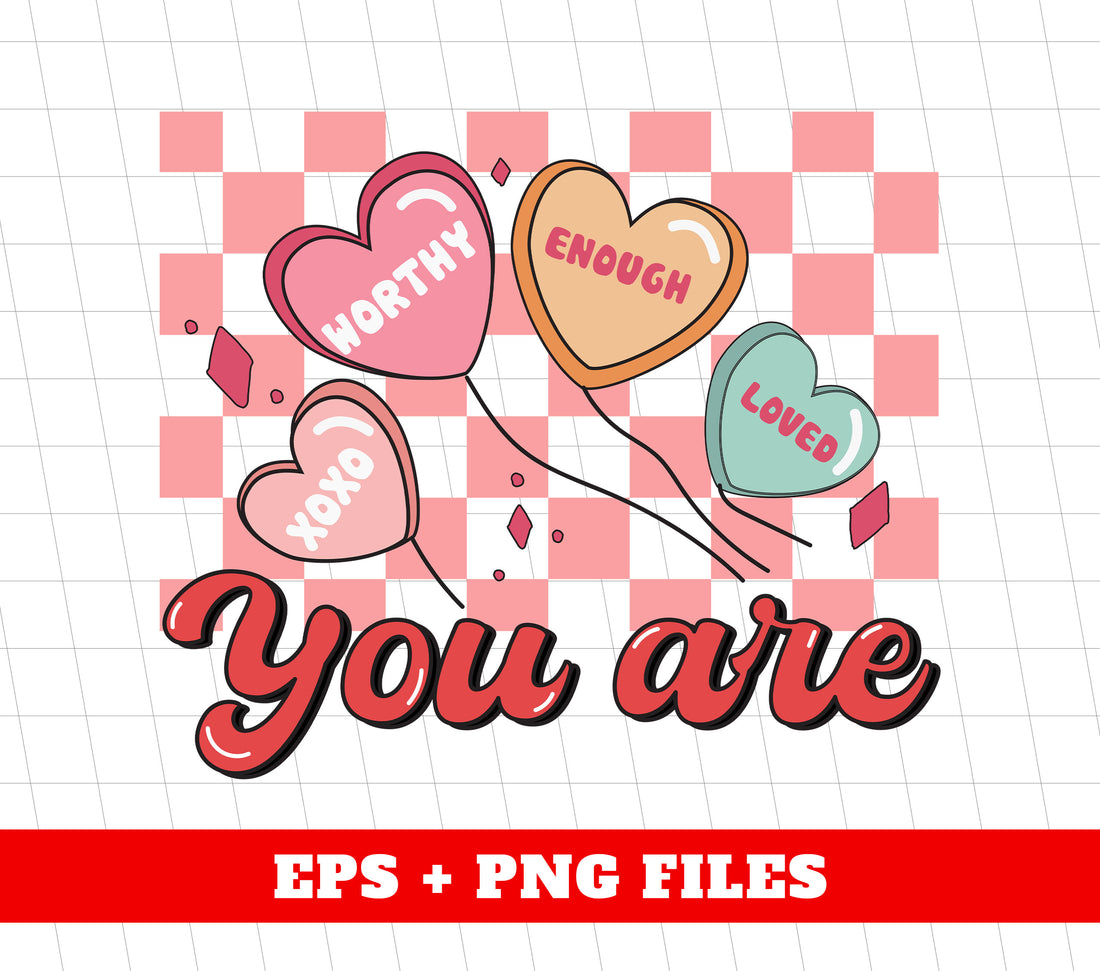 This Valentine's Day, show your love with our "You Are My Love" and "You Are Worthy" designs. These groovy and trendy designs are perfect for any Valentine, and our Png Sublimation makes them high-quality and versatile for all your Valentine's needs.
