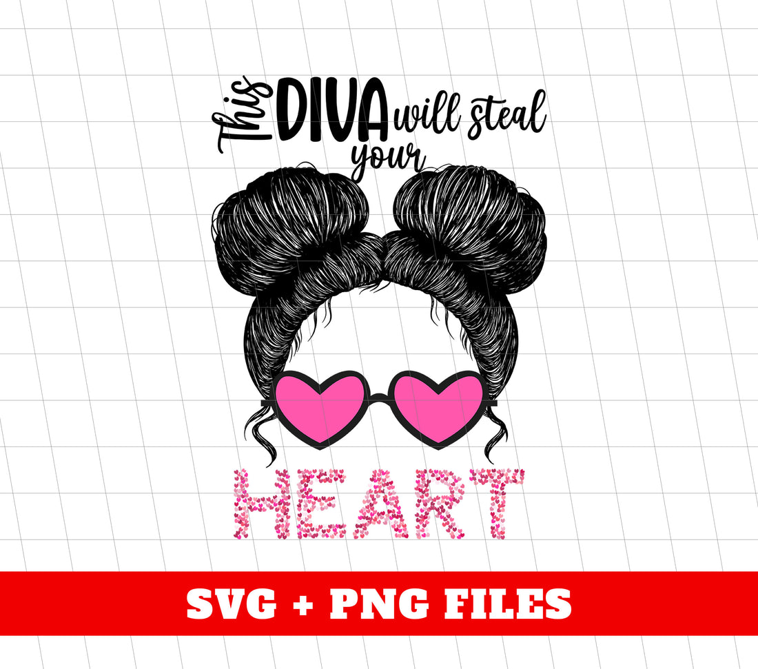 Indulge in a diva's touch with this charming Valentine's Day design. Showcasing a stylish and messy bun, this sublimation piece will steal your heart. Embrace the trendy appeal of this PNG image and love the easy, effortless look it adds to any outfit.