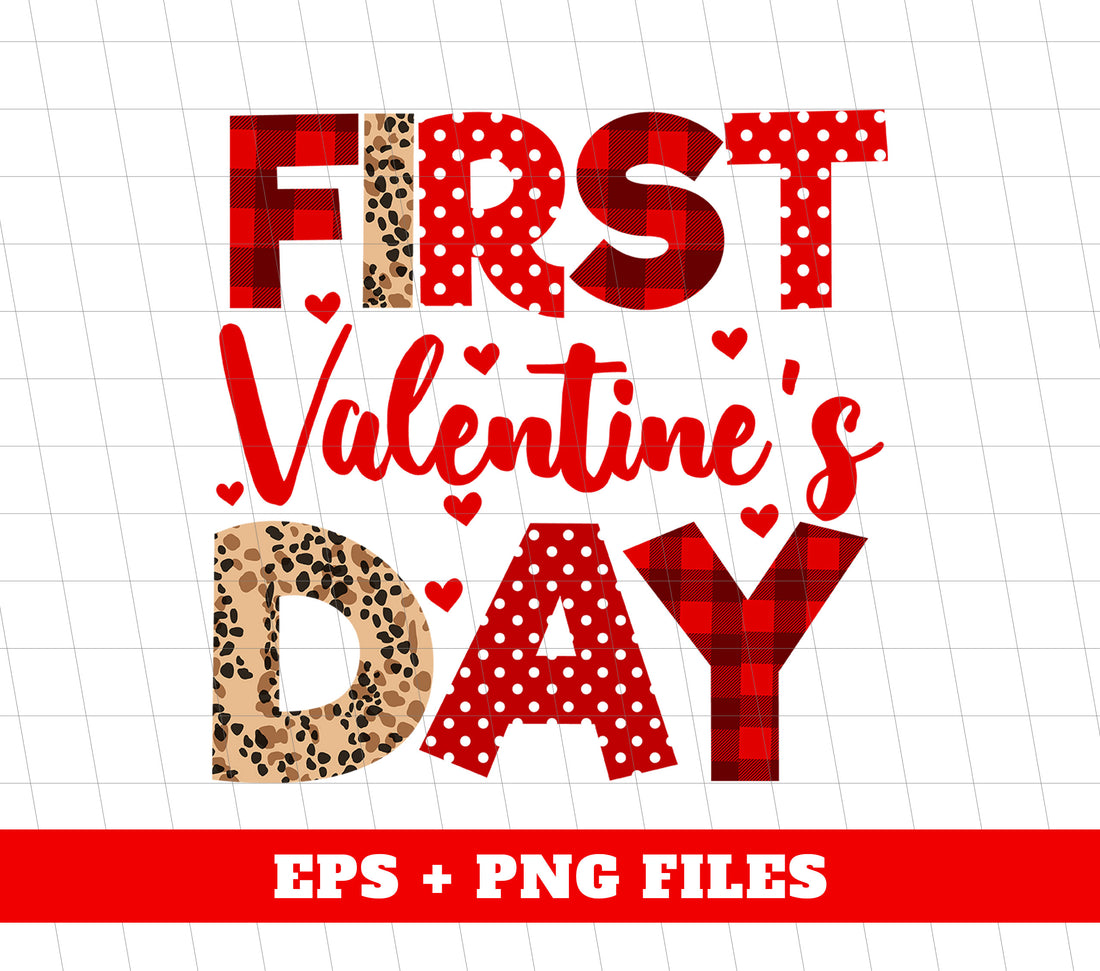 Celebrate your first Valentine's Day with this cute and trendy heart pattern design. Perfect for any romantic occasion, this Png sublimation design is a must-have for any lovebirds. Make this special day even more memorable with this adorable design that will make you and your partner feel loved and cherished.