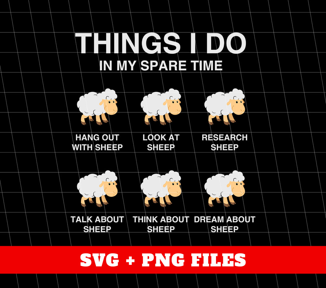 Discover the joys of spending time with sheep with Things I Do In My Spare Time! This digital file collection includes high-quality PNG files perfect for sublimation printing. Embrace your love for sheep and add these charming designs to your repertoire.