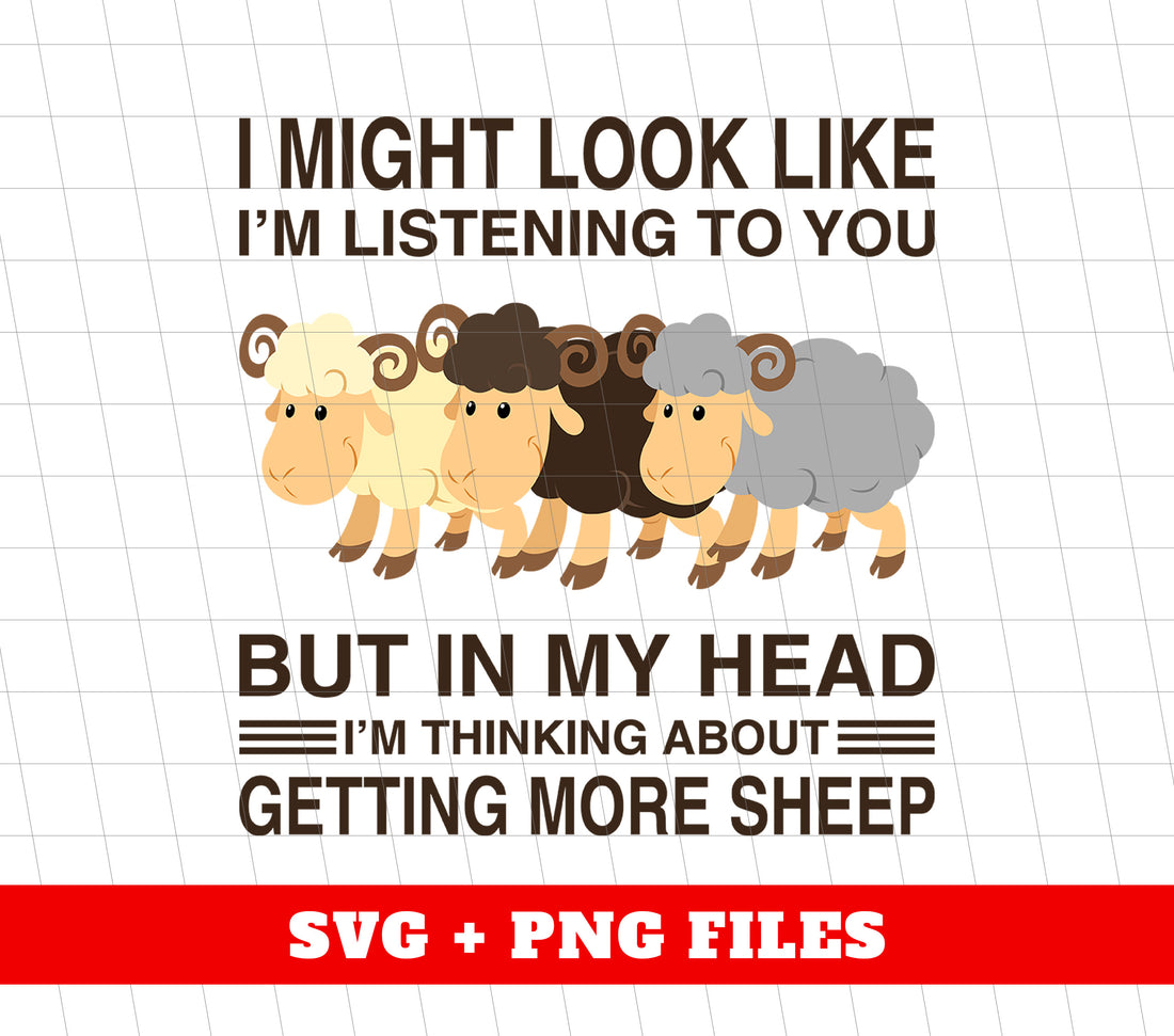 Add a fun touch to your wardrobe with these "I Might Look Like I'm Listening To You, But In My Head, I'm Thinking About Getting More Sheep" digital files. Perfect for sublimation printing onto t-shirts, mugs, and more. Guaranteed to make a statement and keep you entertained in any conversation.