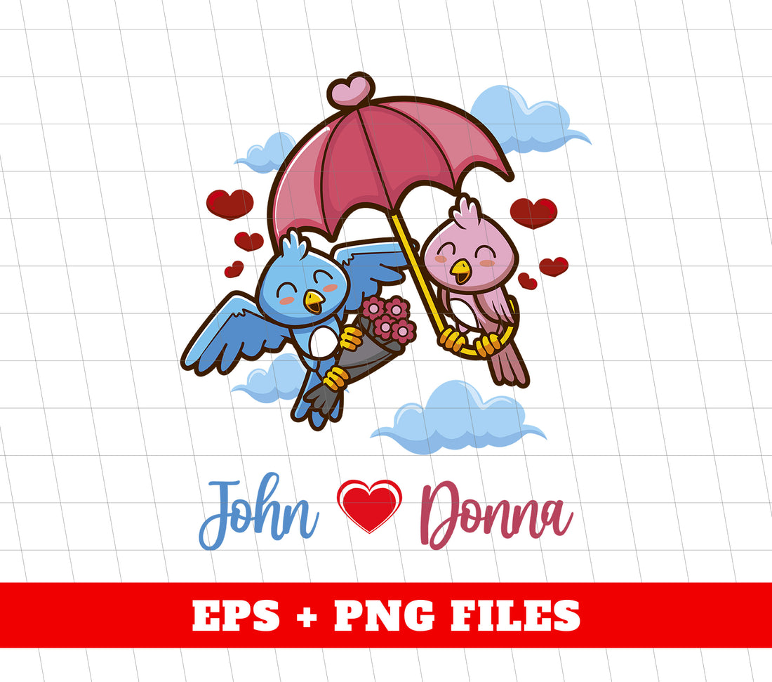 Create a unique and personalized keepsake for the special couple with these digital files for sublimation. Featuring adorable bird couple graphics and space to add their names, this is the perfect gift to commemorate their love and make it truly one-of-a-kind. Perfect for printing on mugs, t-shirts, and more.
