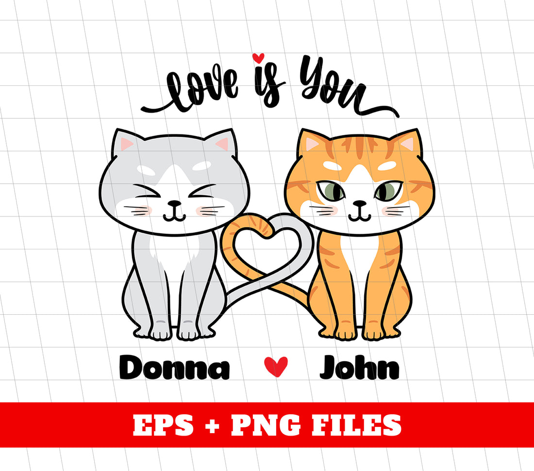 Get the perfect Valentine gift for the cat-loving couple in your life! Our Custom Name Valentine features a personalized cat couple and digital files that can be easily printed or used for sublimation. Show your loved ones how much you care with this unique and thoughtful gift.