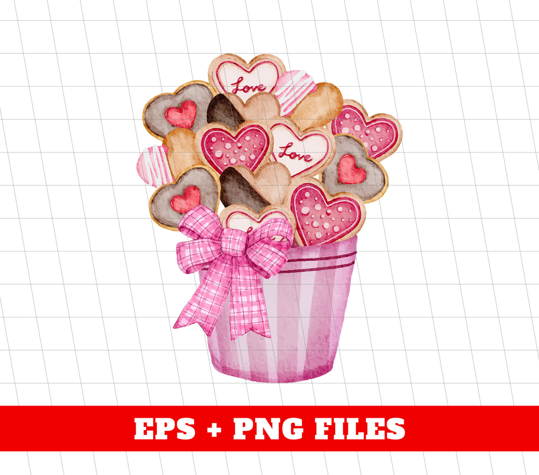Introducing our Valentine's Day-themed Heart Bucket! This cookie bucket features heart-shaped cookies and comes with digital files in PNG format for easy sublimation. Perfect for those looking to add a touch of love to their baking or DIY projects. Get yours now and spread the love!