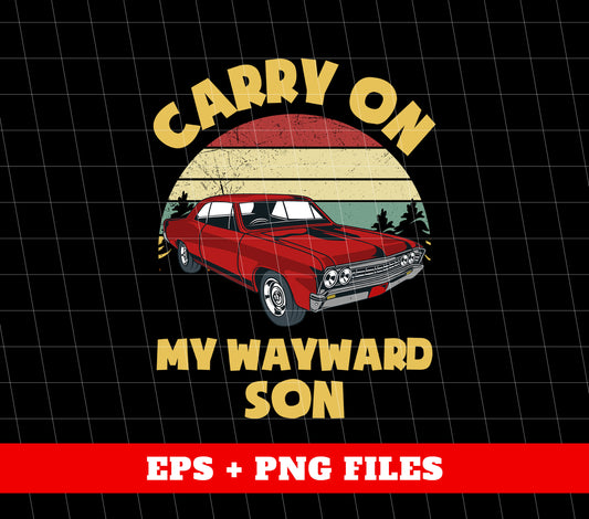 Carry On My Wayward Son, Red Car, Classic Car, Digital Files, Png Sublimation