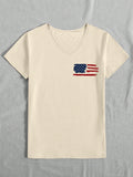 Celebrate summer in style with this playful American Flag Print T-Shirt for women. Featuring short sleeves and a fun letter graphic, it’s perfect for casual outings or festive gatherings. Lightweight and comfy, this tee keeps you cool while showing off your patriotic spirit with a fresh, trendy twist.
