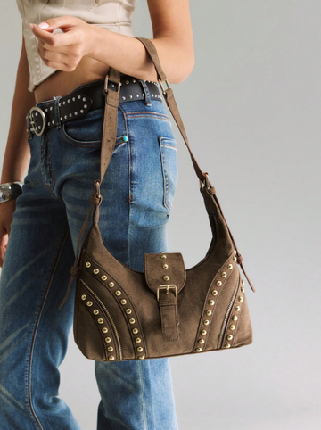 Women's Vintage Street Style Rivet Motorcycle Shoulder Bag