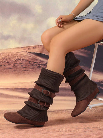 Introducing our latest must-have winter essential: Asymmetrical Stripe Knitted Slouch Boots. Crafted for women, these boots offer both style and comfort with their cozy knitted material and chic asymmetrical stripe design. Stay warm in style this winter season!