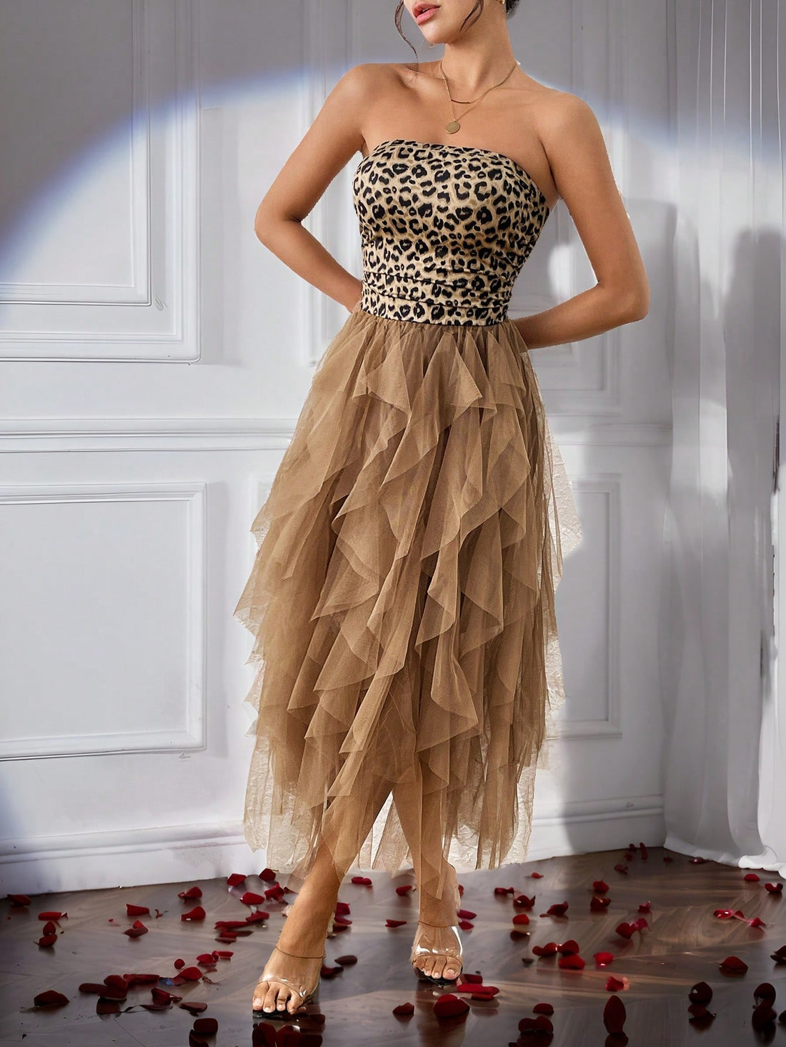 Get back to school in style with our Leopard Print Off-Shoulder Mesh Patchwork Dress! This trendy dress combines the fierce print of leopard with the playful touch of mesh patchwork, making it the perfect statement piece for any school event. Embrace your individuality and stand out from the crowd with this must-have dress.