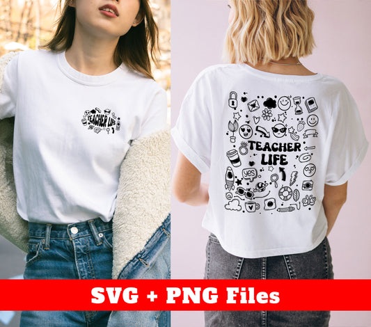 Elevate your teaching game with Teacher Life, Love Teacher, and Teacher Tools. This Back To School set includes digital files in PNG format for easy sublimation, making your prep time a breeze. Perfect for stylish and efficient educators.