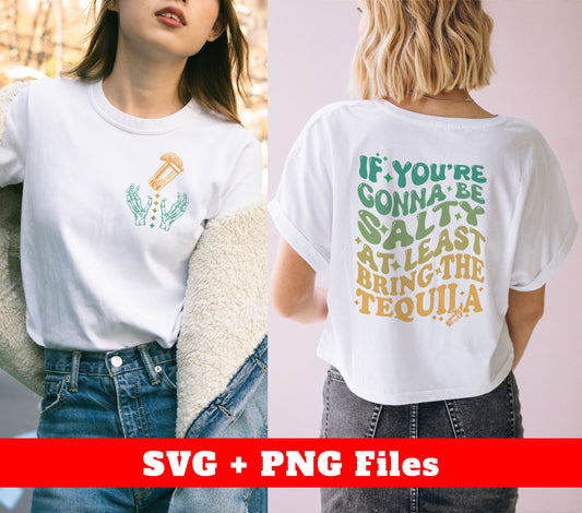 Get ready to spice up your digital designs with the "If You Are Gonna Be Salty At Least Bring The Tequila" PNG sublimation digital files. With this high-quality product, you can easily add a dash of humor to your creations while catching your audience's attention. Perfect for adding a unique touch to your designs.