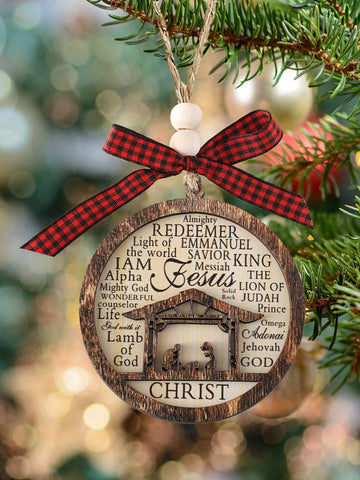 Expertly crafted from wood, this double-layer ornament depicts the classic Nativity scene. Celebrate the birth of Christ with this beautiful and timeless decoration. Perfect for adding a touch of tradition to your holiday decor.